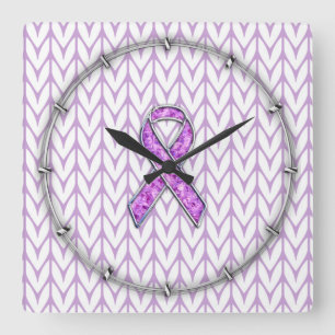 Horloge Carrée Chrome style Crystal Pink Ribbon Awareness Knit