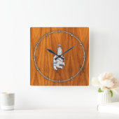 Horloge Carrée Chrome Style Lighthouse on Teak Wood Decor (Maison)