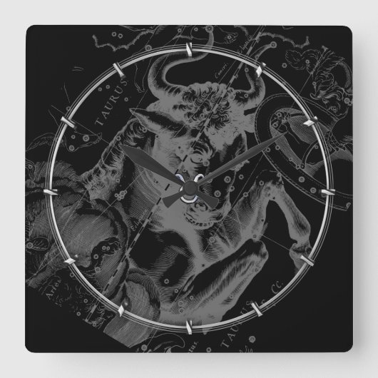 Horloge Carrée Chromique Taurus Zodiac on Hevelius Black (Recto)