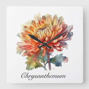 Horloge Carrée Chrysanthème Récolte Dorée, personnalisé