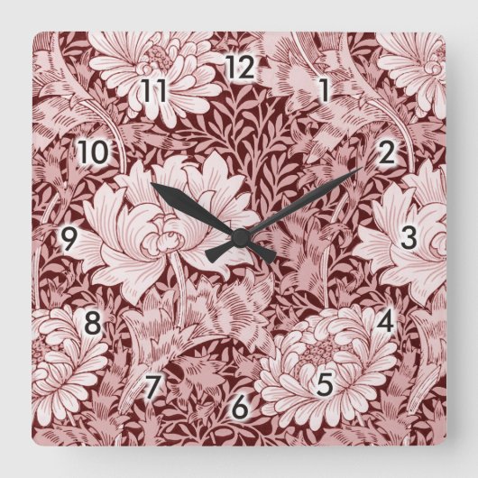 Horloge Carrée Chrysanthemum Maroon, William Morris (Recto)