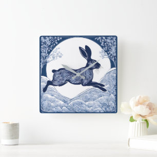 Horloge Carrée Chuchotements hivernaux du lièvre magique