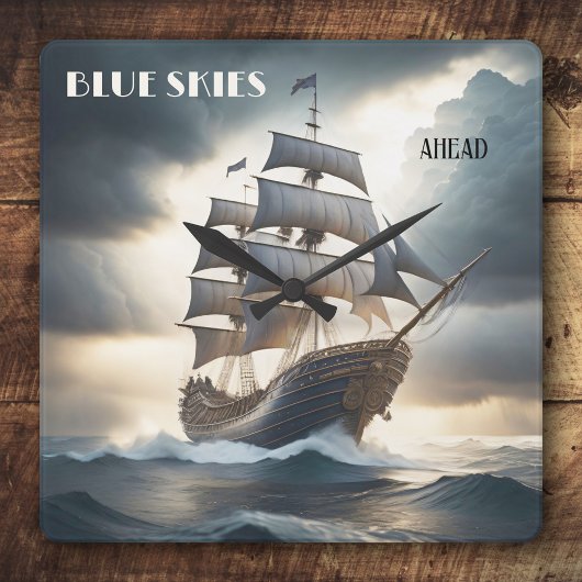 Horloge Carrée Ciel bleu devant le voilier antique