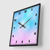 Horloge Carrée Ciel dégradé rose et bleu pastel (Angle)