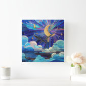 Horloge Carrée Ciel nocturne - Art numérique Mosaic (Maison)