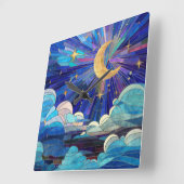 Horloge Carrée Ciel nocturne - Art numérique Mosaic (Angle)