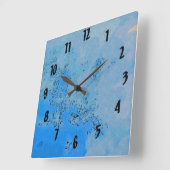 Horloge Carrée Ciel pastel bleu profond (Angle)