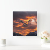 Horloge Carrée Ciels de feu couchés de soleil (Maison)