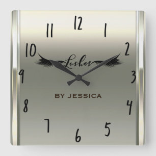 Horloge Carrée Cils Personnalisés Salon Platinum Shine Ivory