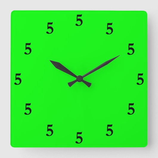 Horloge Carrée Cinq heures noires quelque part sur fond vert citr (Recto)