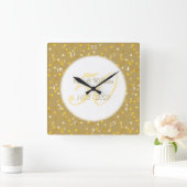 Horloge Carrée cinquantième Confettis de coeurs d'or (Maison)