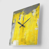 Horloge Carrée "Cinquième" art abstrait gris et jaune (Angle)