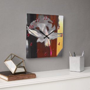 Horloge Carrée Cintrant la fleur de cactus de Noël blanc elle a