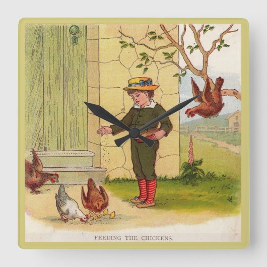 Horloge Carrée circa 1900 Feeding the Chickens (Recto)