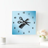Horloge Carrée Ciseau et peigne bleu (Maison)