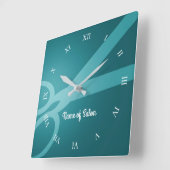 Horloge Carrée Ciseaux | Cyan | Salon des cheveux (Angle)
