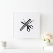 Horloge Carrée ciseaux et peigne (Maison)