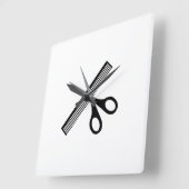 Horloge Carrée ciseaux et peigne (Angle)