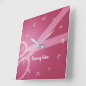 Horloge Carrée Ciseaux | Rose profond et blanc | Salon des cheveu (Angle)