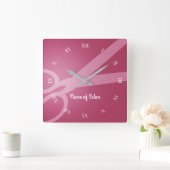 Horloge Carrée Ciseaux | Rose profond et blanc | Salon des cheveu (Maison)