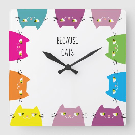 Horloge Carrée Citation amusante de chats mignons (Recto)