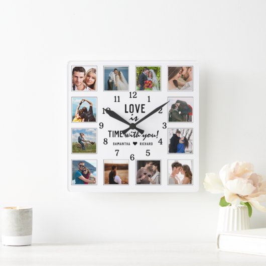 Horloge Carrée Citation d'amour pour l'anniversaire du mariage 12 (Maison)