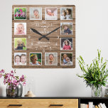 Horloge Carrée Citation de famille de collection de photos person<br><div class="desc">Create your own photo collage wall clock with 12 of your favorite pictures. The photo frame clock helps you treasure your special moment and donc makes a thoughtful gift for parents, grandparents and friends. The personalized family clock makes it a perfect venin pour toutes les occasions. Personalize with family name...</div>