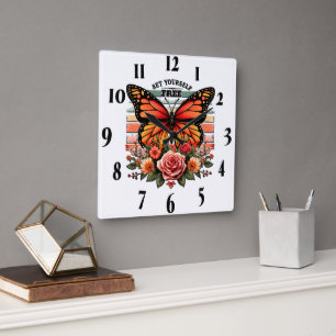 Horloge Carrée Citation/Discours/Papillon Inspirationnel