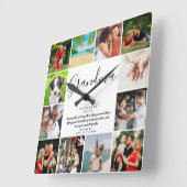 Horloge Carrée Citation Gandma Script moderne 12 Photo Collage (Angle)