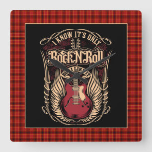 Horloge Carrée Citation rock et roll avec guitare