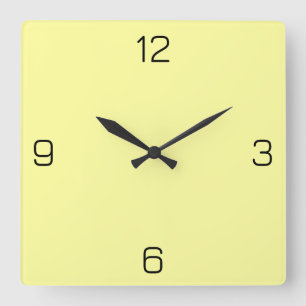 Horloge Carrée Citron jaune FFFF9F Couleur avec option Ajouter un