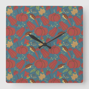 Horloge Carrée Citrouille et carotte sans couture motif rouge et