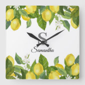 Horloge Carrée Citrus citron moderne Nom du monogramme (Recto)