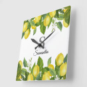Horloge Carrée Citrus citron moderne Nom du monogramme (Angle)