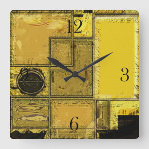 Horloge Carrée City of Gold Urban Abstract Art Clock