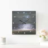 Horloge Carrée Clair de lune sur l'océan (Maison)
