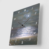 Horloge Carrée Clair de lune sur l'océan (Angle)
