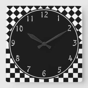 Horloge Carrée Clair noir blanc Demi-carreau