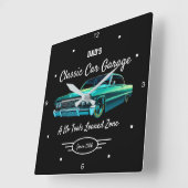 Horloge Carrée Classic Car Garage Dad's Green Car Name Black   (Angle)