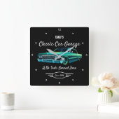 Horloge Carrée Classic Car Garage Dad's Green Car Name Black   (Maison)