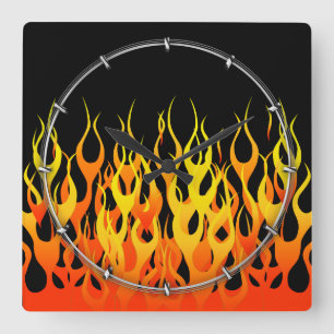Horloge Carrée Classic Racing Flames on Solid Black
