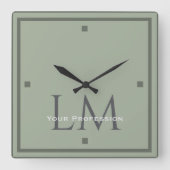 Horloge Carrée Classic Sage Green Monogram Office Accent (Recto)