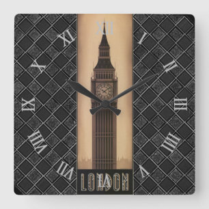 Horloge Carrée Classic Vintage Retro Londres Big Ben Designer