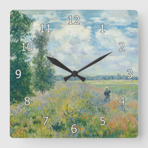 Horloge Carrée Claude Monet - Champs de coquelicots près d'Argent