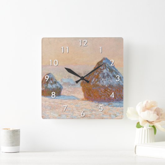 Horloge Carrée Claude Monet - Piles à roues, Effet neige, Matin (Maison)