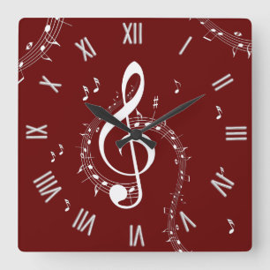 Horloge Carrée Climactic G Clef Music Chiffres rouges romains
