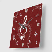 Horloge Carrée Climactic G Clef Music Chiffres rouges romains (Angle)