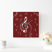 Horloge Carrée Climactic G Clef Musique Rouge avec chiffres blanc (Maison)