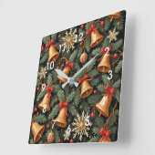 Horloge Carrée Cloches de Fêtes, Motif de Noël Décoratif, (Angle)