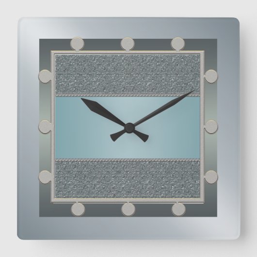 Horloge Carrée Clock Aqua Blue and Silver Wall (Recto)